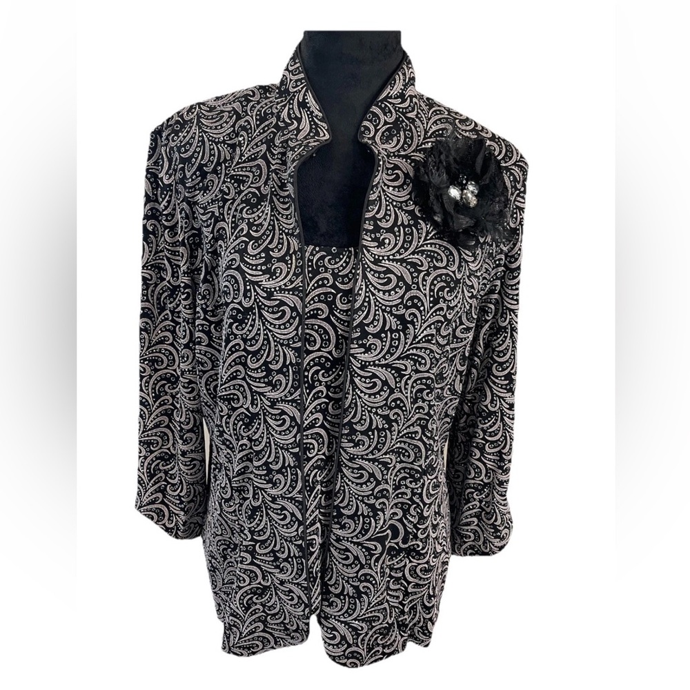 Alex evenings 3 piece tank & jacket set magnetic brooch Y2K glitter size large